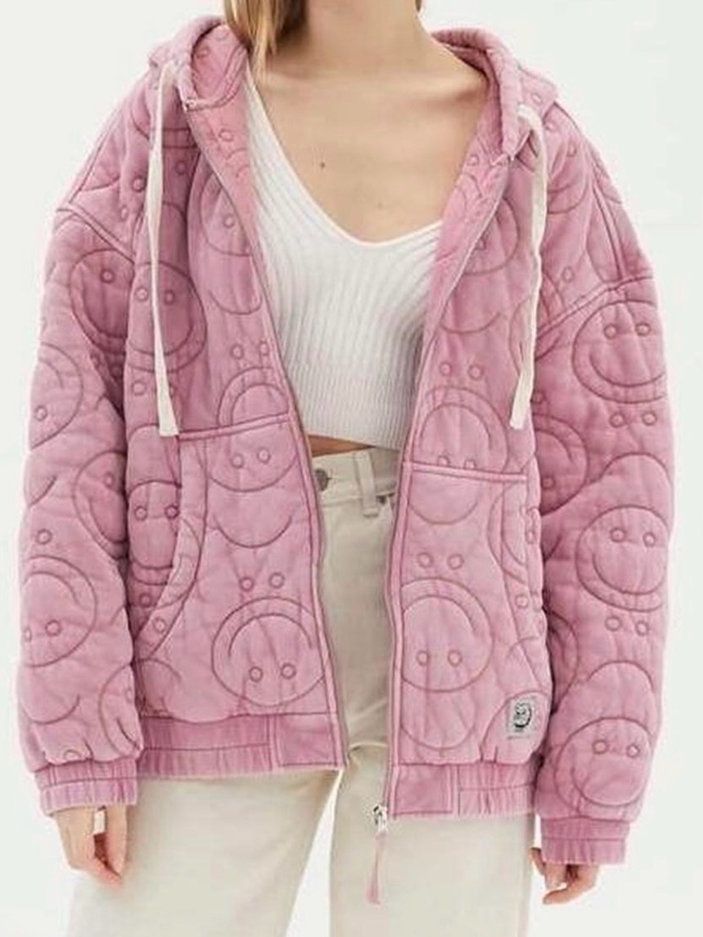 Urban Outfitters Pink Quilted Hooded Puffer Jacket